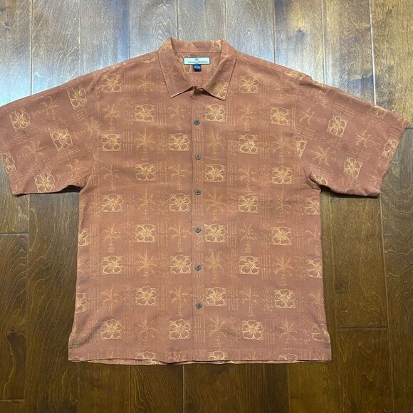 Tommy Bahama Casual Button Front Silk Rust Orange Hawaiian Shirt Men's Size L - Picture 3 of 8